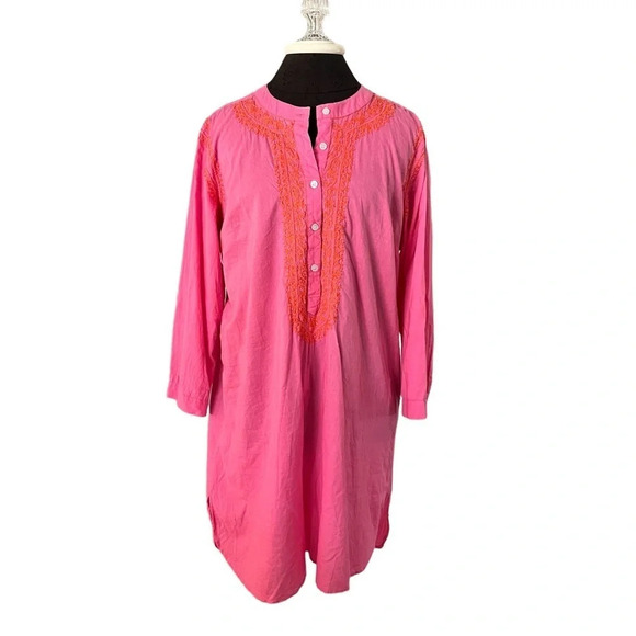 Madison Mathews Pink Embroidered Cotton Shirt Tunic Shirt Dress Large - Picture 1 of 8
